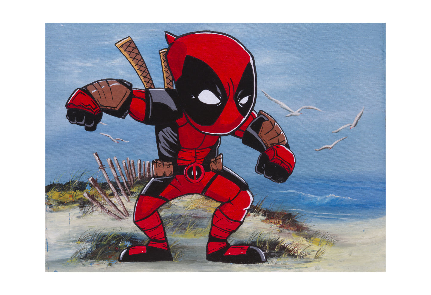 Platinum Deadpool vs Seagulls Art Print